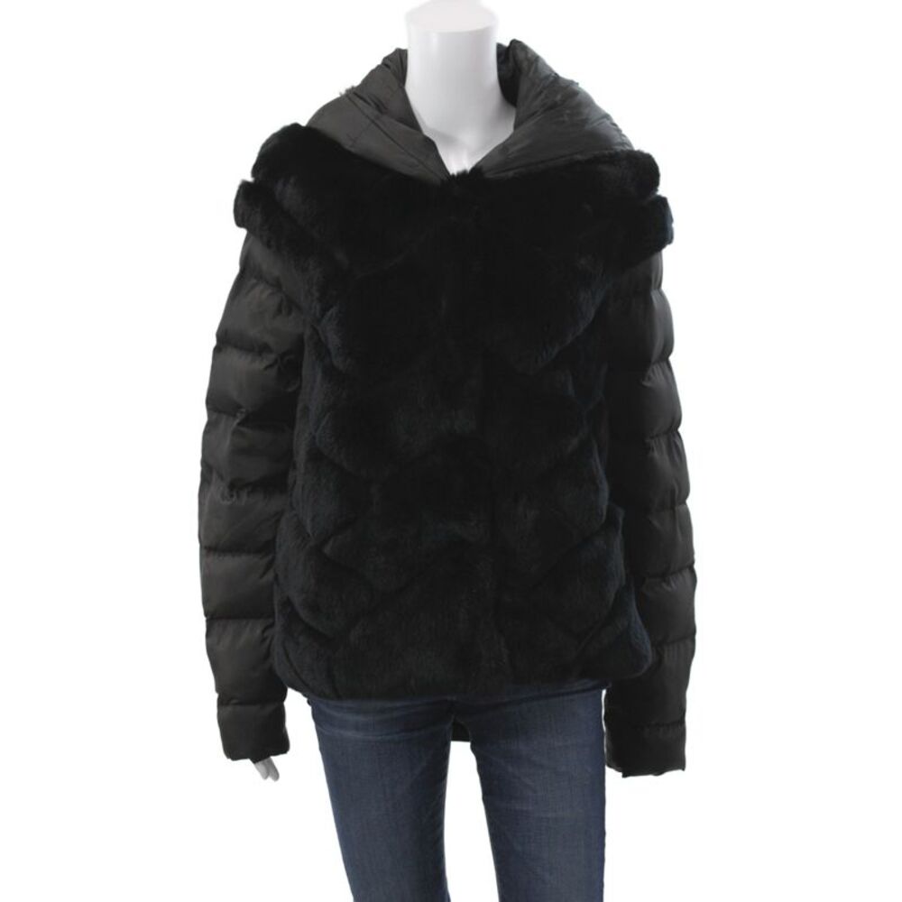 Rizal Women Black Nylon Puffer Jacket Zip Closure Winter Size XS